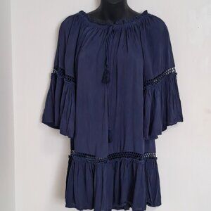 Bo Ho Me Collection Blue BOHO Shirt Dress Size Small NWT